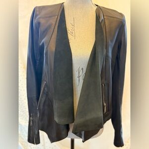 BCBGeneration Black Real 
Leather/Suede Open Front Jacket